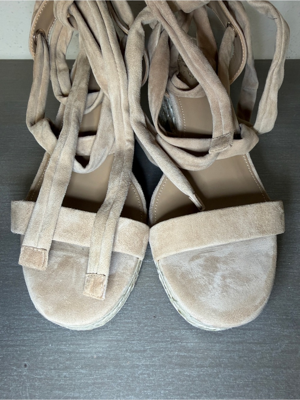 Vince Camuto Roreka Lace Up Espadrille Sandal Wedge Tortilla Suede Sz 8M RP$215 - Picture 6 of 8